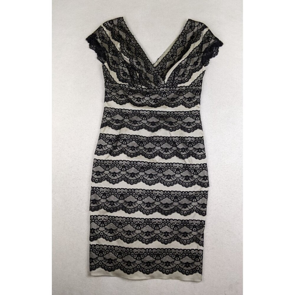 Adrianna Papell Women's Dress Size 8 Black Lace Sheath Gray Cocktail Evening